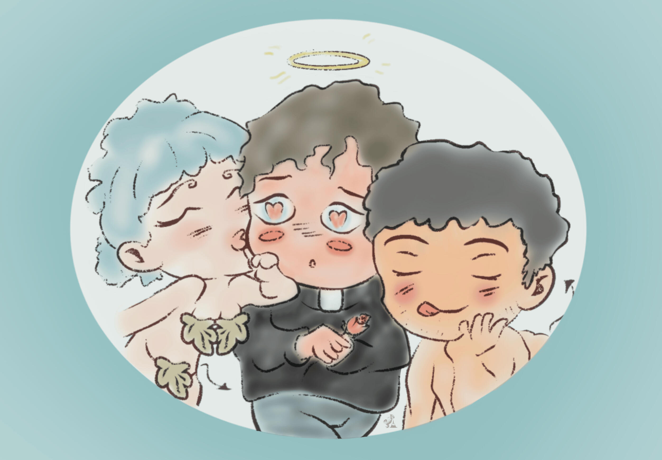 Chibi Throuple, Poly ending officially unlocked in ‘Good Society’, and why yes this is a reference to that infamous Anne Hathaway photoshoot.